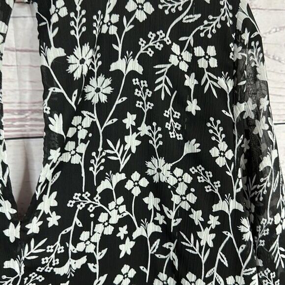 Calvin Klein Dress Womens 10 Black Floral Chiffon Ruffle Cottagecore Boho - Picture 8 of 12